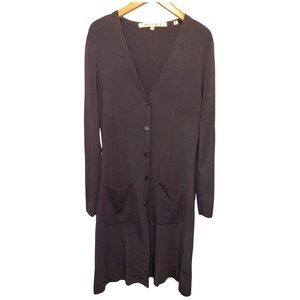Max Studio Long Black Ribbed Duster Button Down Cardigan with Pockets